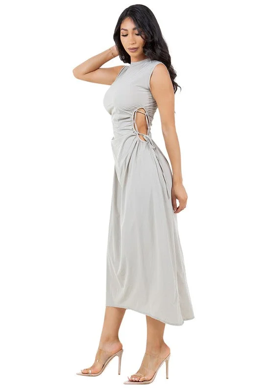 New Season Fashion Preview Casual Weekend Relaxed Style Hot Girl Silver Lining Side Cutout Maxi Dress In Grey