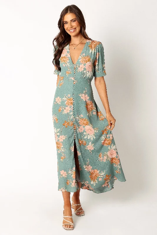 You'Ll Love Us Because Vintage Elegance Frampton Midi Dress - Blue Floral