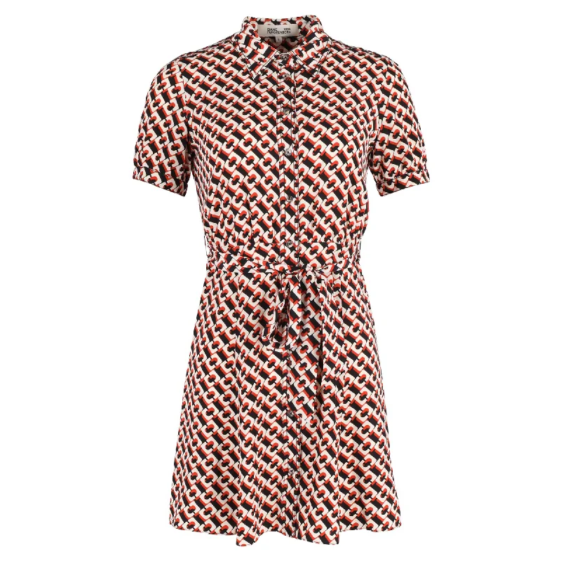 Summer Fashion Playful Elegance Diane von Furstenberg Jett Belted Printed Mini Shirt Dress In Multicolor Silk