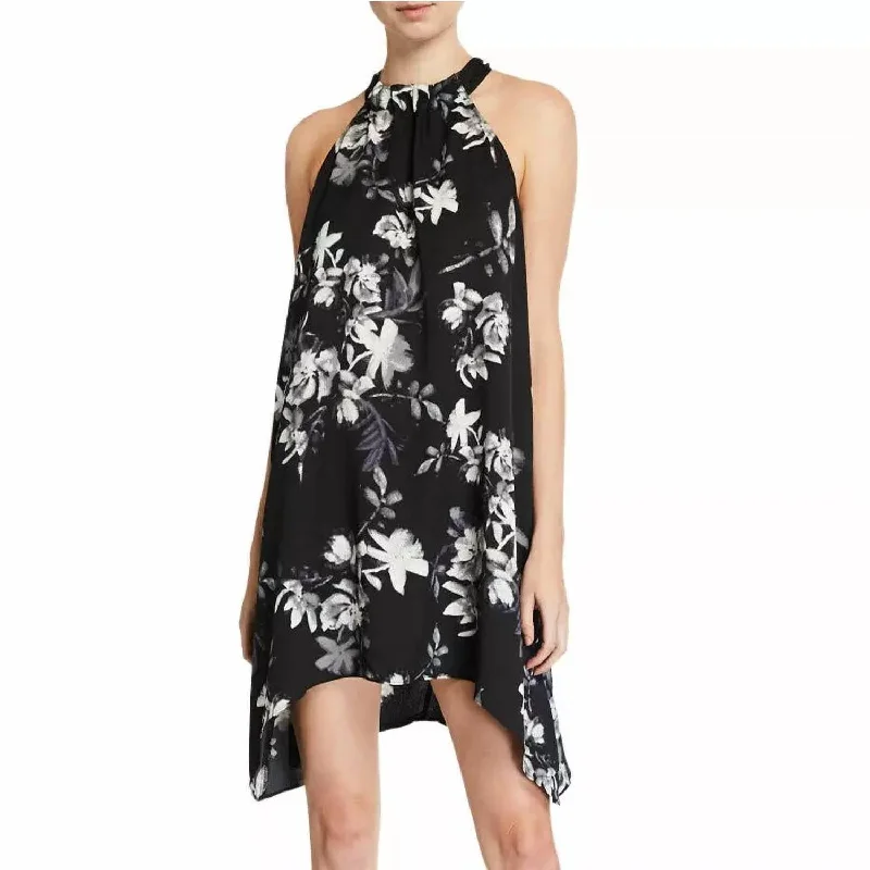 Trend Forward Threads Feminine Charm Halter Floral Dress In Black