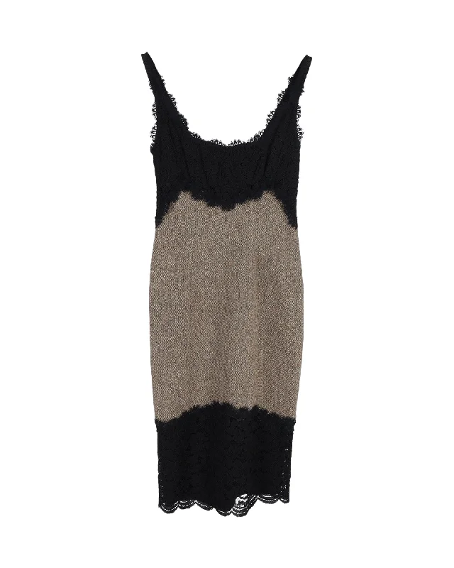 Cozy Chic Promotions Elegant Contour Diane Von Furstenberg Lace-Trimmed Sleeveless Dress in Multicolor Wool