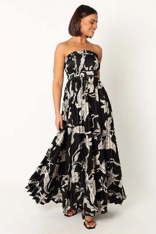 Limited Time Deal Winter Warm - Up Sale Angelique Strapless Maxi Dress - Black Floral