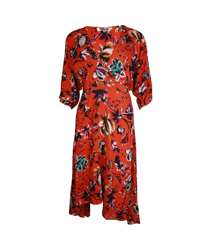 Fashion Forward Feminine Soft - Hued Styles Diane Von Furstenberg Floral Wrap Dress in Orange Silk