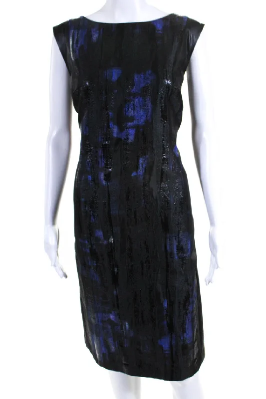 Smart Casual Deals Romantic Detailing Lafayette 148 New York Womens Black Blue Printed Sleeveless Bodycon Dress