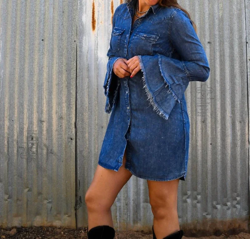 Cozy Chic Promotions Feminine Grace Abilene Denim Shirt Dress In Blue