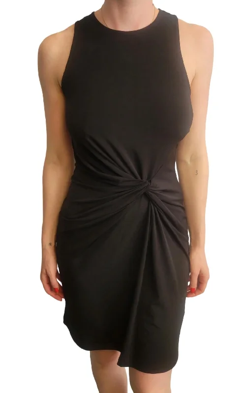 Fashionista Sale Lightweight Fabric Twist Front Sleeveless Dress In Black