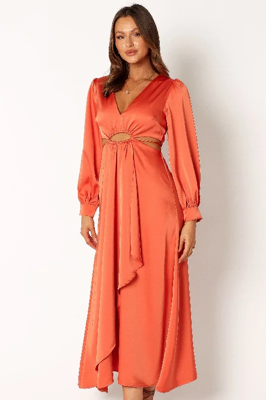 Style Redefined Chic Urban Fashion Look Peyton Long Sleeve Midi Dress - Orange