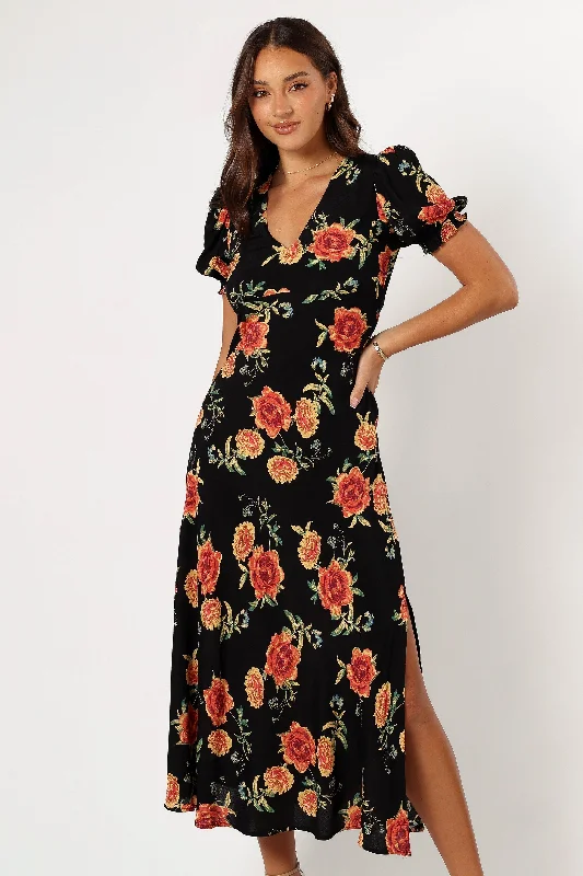 Comfortable Chic Minimalist Office - Ready Style Christine Midi Dress - Sunset Floral