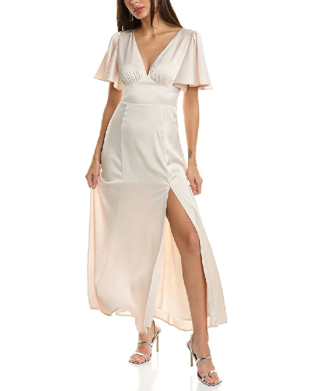 Stylish Looks Rustic Countryside Charm Look Dress Forum Satin Flutter Sleeve Plunging Maxi Dress