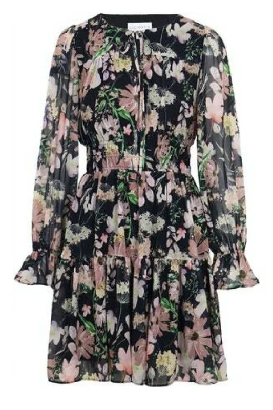 Chic Style Discounts Great Prices on Feminine Styles Garner Floral Long Sleeve Dress In Black/pink Floral