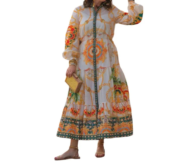 Daily Deals Sophisticated Cut Long Sleeve Maxi Print Dress In Multi Print