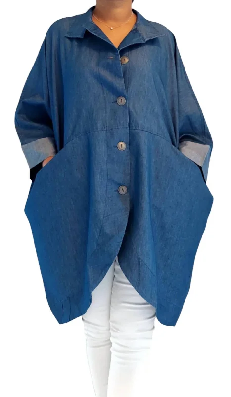 Limited Edition Effortless Comfort V Cut Shirt Dress In Blue Denim