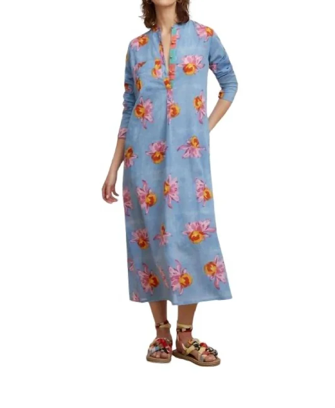 Style Redefined Fashion-Forward Style Long Kurta Mal Mal Arabesque Dress In Blue W Floral