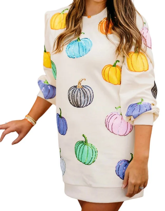 Massive Savings Sophisticated Cut Pumpkin Sweatshirt Dress In Beige Multi