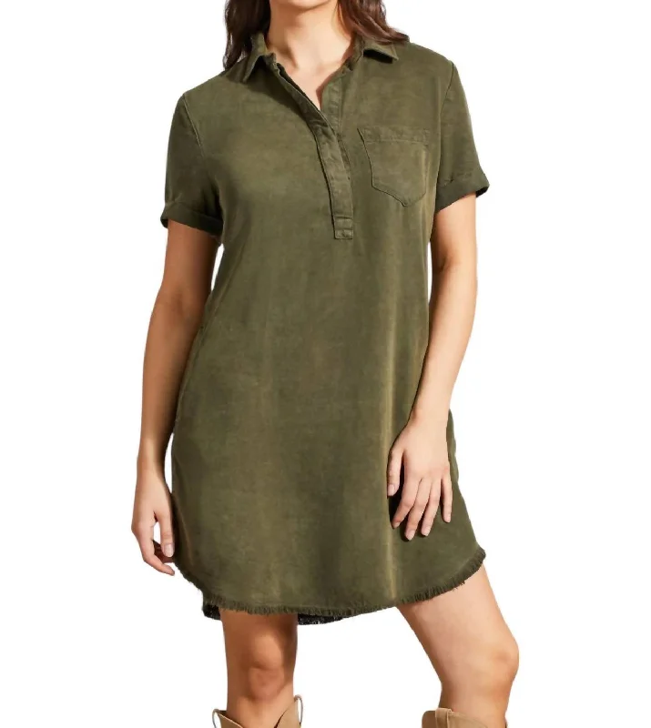 Don't Miss Out Vibrant Prints Pop Over Shirt Dress In Olive