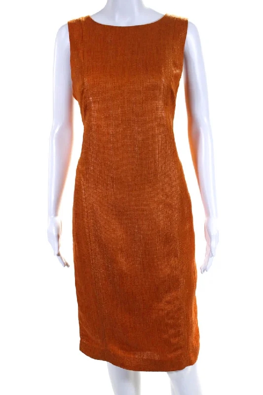 Big Discounts Luxe Layering Lafayette 148 New York Womens Round Neck Zipped Sleeveless Dress Orange