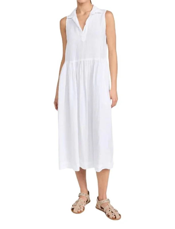 Daring Fashion Promotions Casual Weekend Relaxed Style Daphne Sleeveless Dress In White