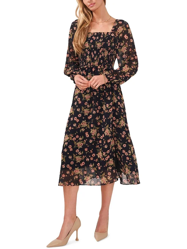 Stylish Looks Weekend Special Womens Floral Square Neck Midi Dress