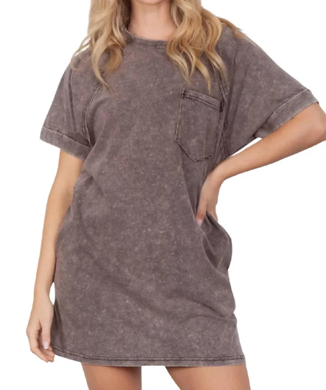 Style Upgrade Luxe Layering Trailblazer Oversize Mineral Wash T-Shirt Dress In Charcoal Wash Color