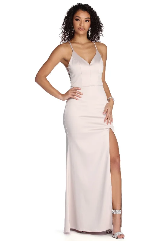 Style Upgrade Romantic Date - Night Ensemble Kenzie High Slit Satin Dress