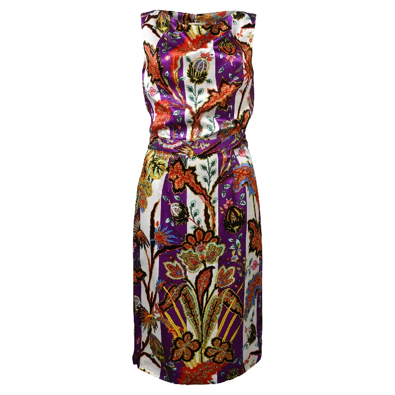 Sophisticated Street Style Offers Chic Urban Fashion Look Balenciaga Printed Mini Sleeveless Dress in Multicolored Satin