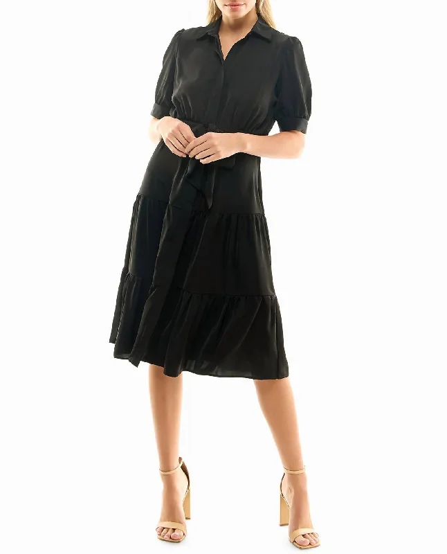 Exclusive Fashion Deals Flash Deals Katy Silk Midi Shirt Dress In Very Black