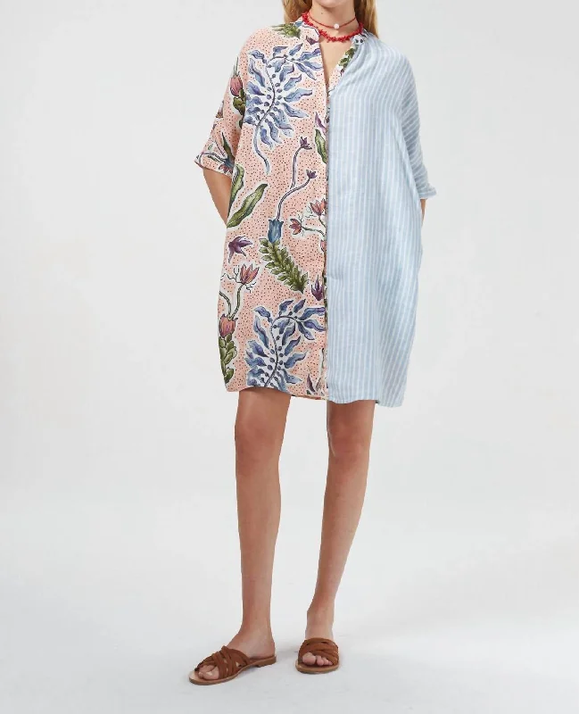 Style Breakthroughs Flash Deals Lighthouse Linen Shirt Dress In Marrakech Gardens/tangier/blue Stripes