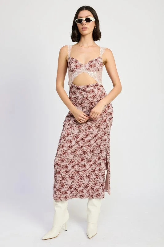 Additional Time-Limited Offers Bold Patterns Hot Girl Bohemian Bloom Lace Contrast Floral Maxi Dress In Merlot