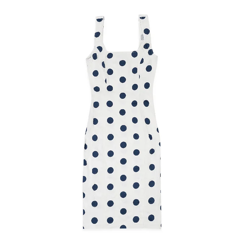 You'Ll Love Us Because Big Savings on Rustic Countryside Styles POLKA U NECK SLEEVELESS NAVY DRESS