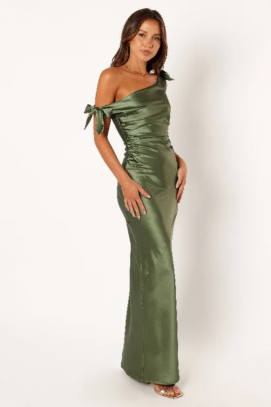 Fashion Frontiers Tropical Island - Inspired Attire Selma Off Shoulder Maxi Dress - Olive