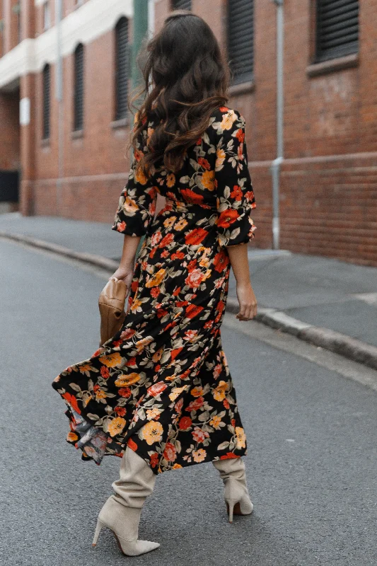 Hurry Before It'S Gone Flash Sale Ruana Maxi Dress - Black Floral