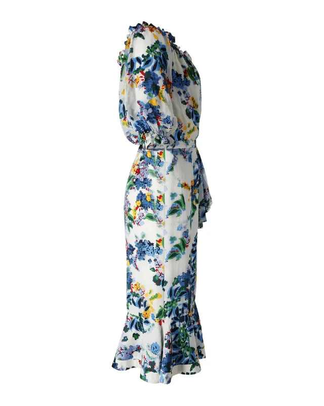 Fashion-Forward Boho - Chic Festival - Ready Style Saloni Olivia Midi Dress in Floral Print Silk