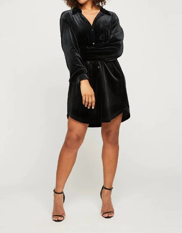 Comfortable Chic Nordic Minimalist Home Look Shaina Shirt Dress In Black