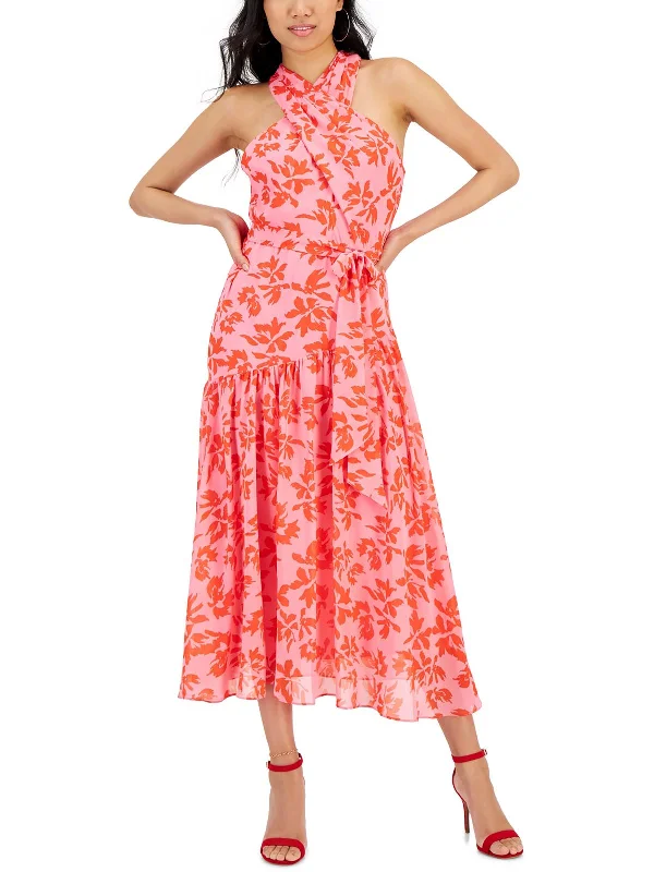 Casual Chic Deals Bold Silhouette Womens Chiffon Floral Print Midi Dress