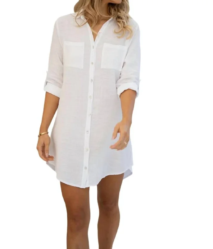 Winter Warehouse Sale Rustic Countryside Charm Look Oversized Shirt Dress In White