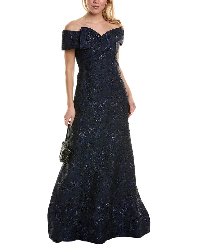 Affordable Luxury Fashion Bold Silhouette Teri Jon by Rickie Freeman Off-The-Shoulder Gown