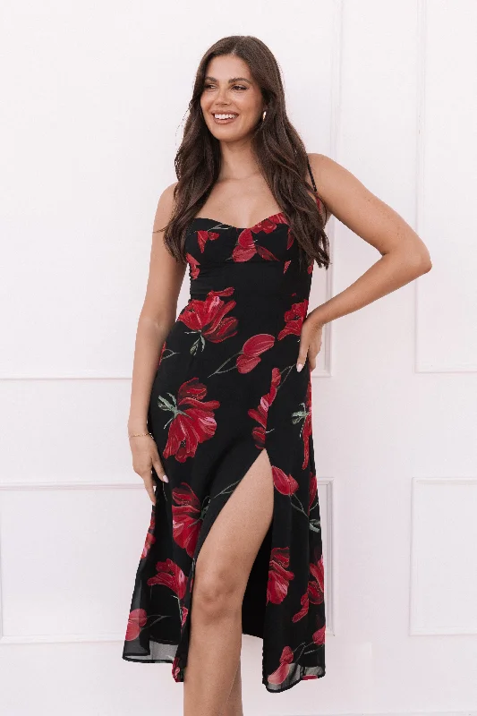 Clearance Event Polished Finish Meg Dress - Black Floral