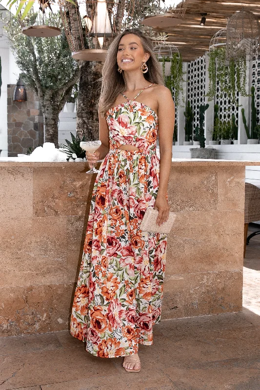 Must Haves Flowy Fabric Madeira Dress - Orange Floral