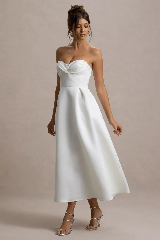 Sleek Style Discounts Limited - Time Bundle Wintour | White Satin Sweetheart Midi Dress