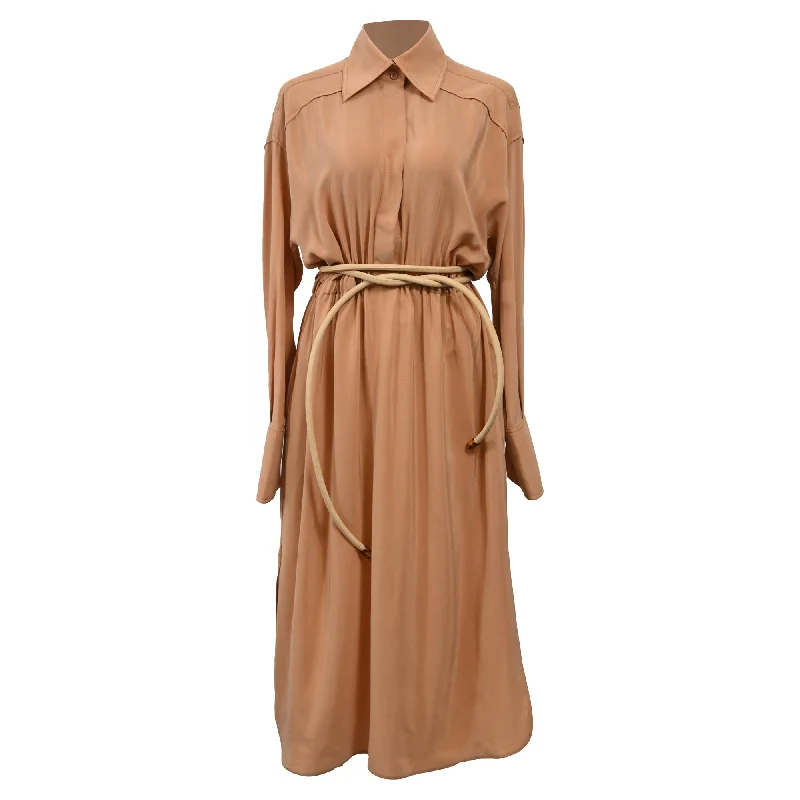 Street Style Discounts Limited - Edition Drops Fendi Crêpe De Chine Shirt Dress In Nude Silk