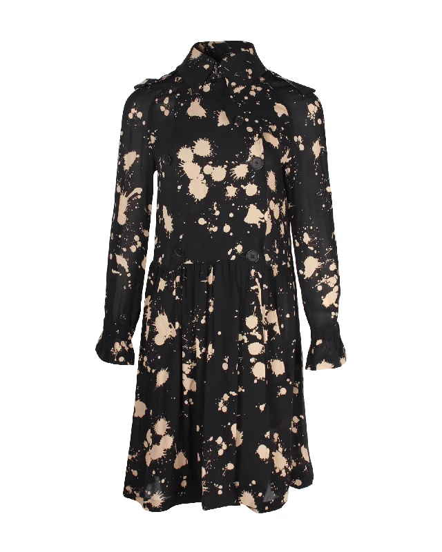 Exclusive Discounts Seasonal Trend Burberry Printed Long Sleeve Dress in Black Polyester