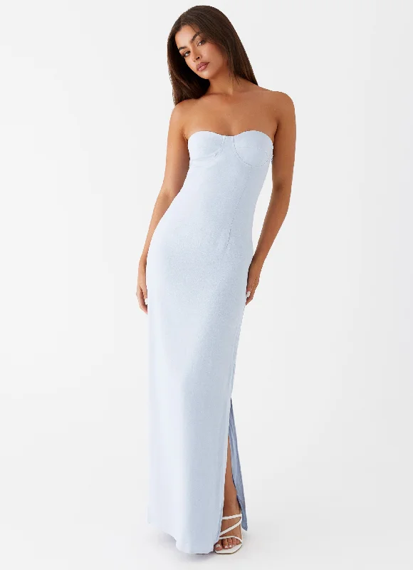 Sophisticated Street Style Offers Charming Silhouette Esra Linen Strapless Maxi Dress - Blue