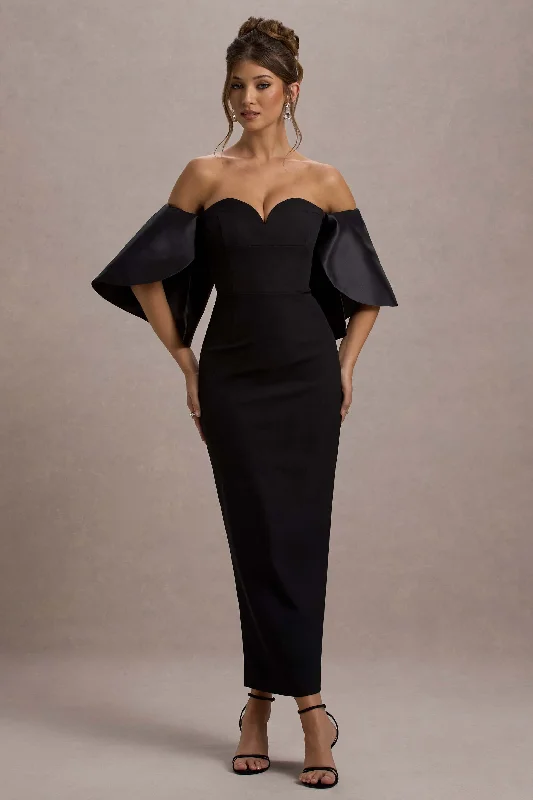 Refined Fashion Sale Mid - Season Sale Dalani | Black Corset Maxi Dress With Satin Puff Sleeves