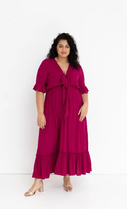 Don't Miss Out Anniversary Sale Nicole Tie Front Maxi Dress in French Plum