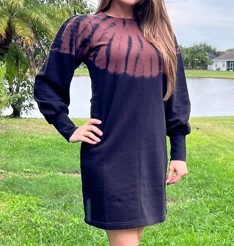 Embrace New Fashion Boho - Chic Festival - Ready Style Sweatshirt Dress In Caviar Storm Tie Dye By Hatley In Caviar Tie Dye