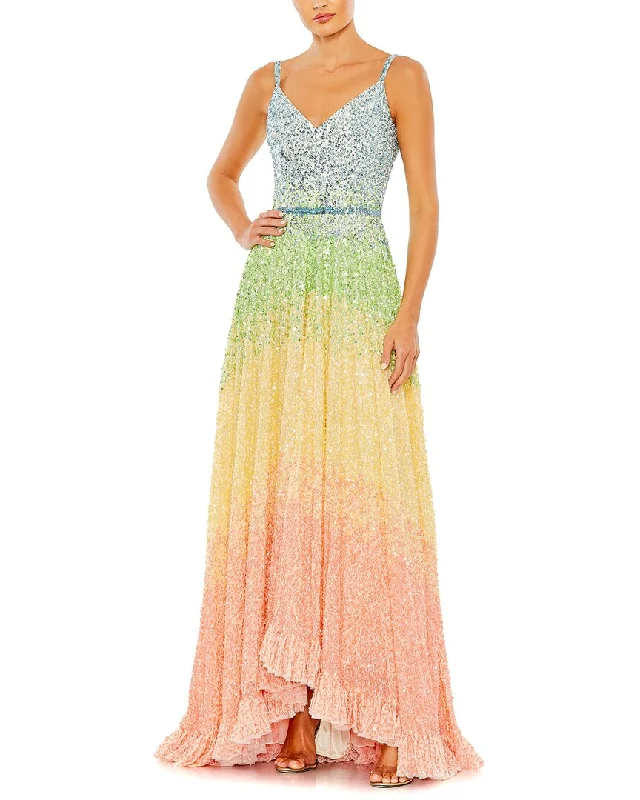 Seasonal Sale Boho - Chic Festival - Ready Style Mac Duggal Sequined Rainbow Sleeveless High Low Gown