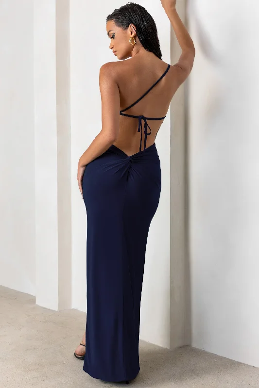 Unleash Your Fashion Winter Warm - Up Sale Dressing Up | Navy One Shoulder Maxi Dress With Open Back Detail