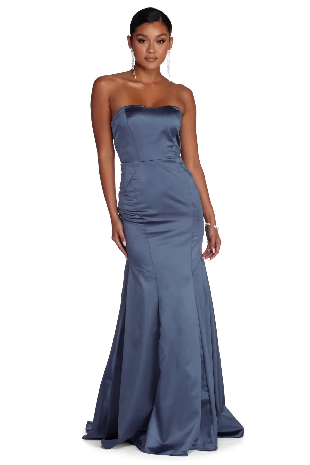 Fashionista Favorites Parisian Effortless Chic Style Cheyenne Formal Strapless Satin Dress