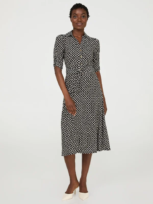 Huge Price Cut Last Chance Sale Geo Print Button-Front Midi Dress With Pockets