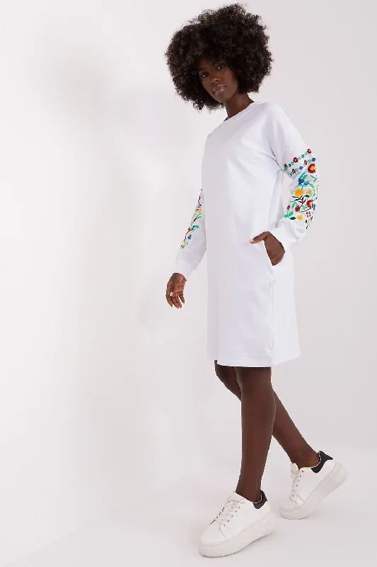 Catch Every Fashion Trend Limited - Stock Rue Paris Floral Embroidered Sleeve Sweatshirt Dress With Pockets